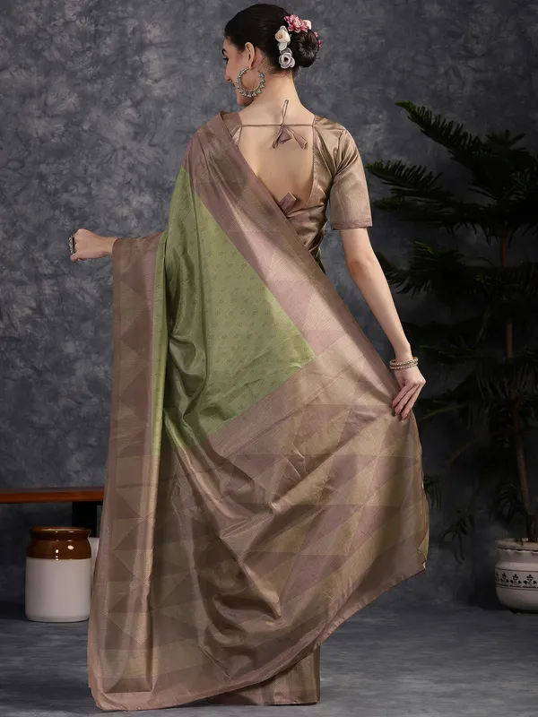 Women's_Silk_Blend_Olive_Printed_Designer_Saree_With_Blouse_Piece
