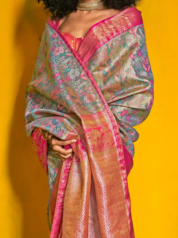 Women's_Kanjeevaram_Silk_Light_Blue_Woven_Design_Designer_Saree_With_Blouse_Piece