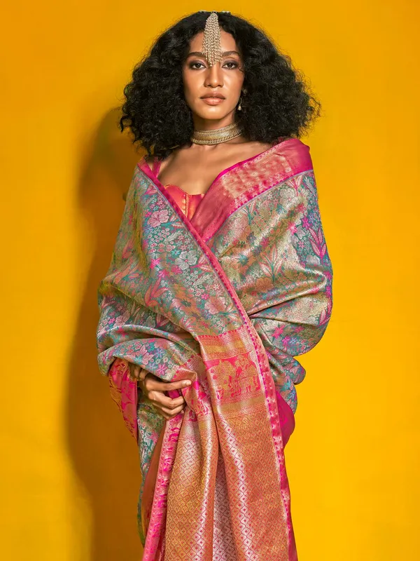 Women's_Kanjeevaram_Silk_Light_Blue_Woven_Design_Designer_Saree_With_Blouse_Piece
