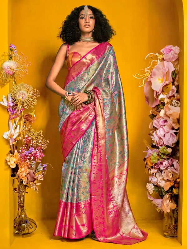Women's_Kanjeevaram_Silk_Light_Blue_Woven_Design_Designer_Saree_With_Blouse_Piece