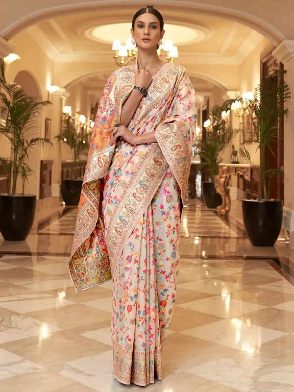 Women's_Silk_Blend_Cream_Woven_Design_Celebrity_Saree_With_Blouse_Piece