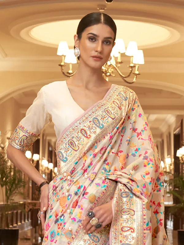 Women's_Silk_Blend_Cream_Woven_Design_Celebrity_Saree_With_Blouse_Piece