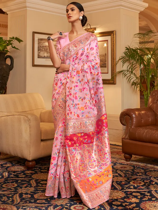 Women's_Silk_Blend_Pink_Woven_Design_Celebrity_Saree_With_Blouse_Piece