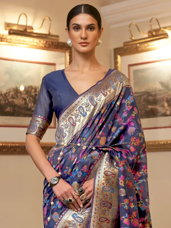 Women's_Silk_Blend_Navy_Blue_Woven_Design_CelebritySaree_With_Blouse_Piece
