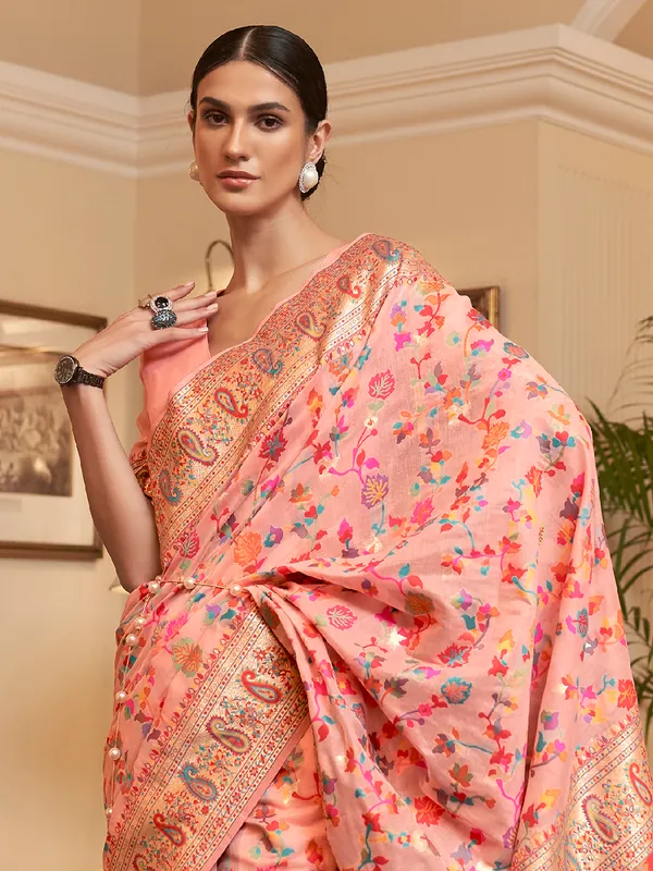 Women's_Silk_Blend_Peach_Woven_Design_Celebrity_Saree_With_Blouse_Piece