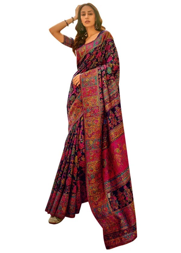 Women's_Cotton_Silk_Navy_Blue_Woven_Design_Designer_Saree_With_Blouse_Piece