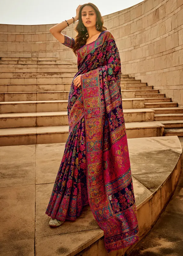 Women's_Cotton_Silk_Navy_Blue_Woven_Design_Designer_Saree_With_Blouse_Piece