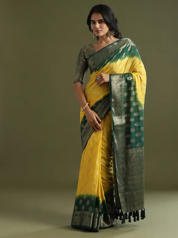 Women's_Georgette_Yellow_Woven_Design_Designer_Saree_With_Blouse_Piece