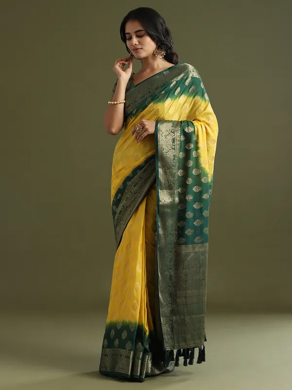 Women's_Georgette_Yellow_Woven_Design_Designer_Saree_With_Blouse_Piece