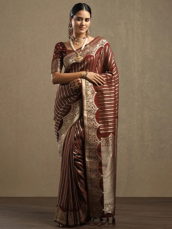 Women's_Georgette_Brown_Woven_Design_Designer_Saree_With_Blouse_Piece