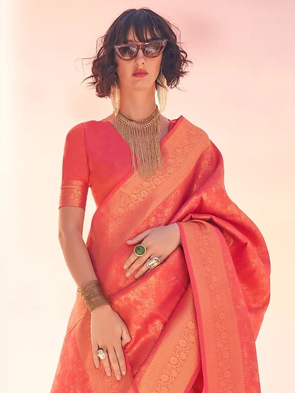 Women's_Kanjeevaram_Silk_Peach_Woven_Design_Designer_Saree_With_Blouse_Piece