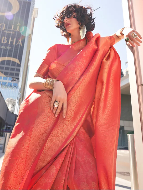 Women's_Kanjeevaram_Silk_Peach_Woven_Design_Designer_Saree_With_Blouse_Piece