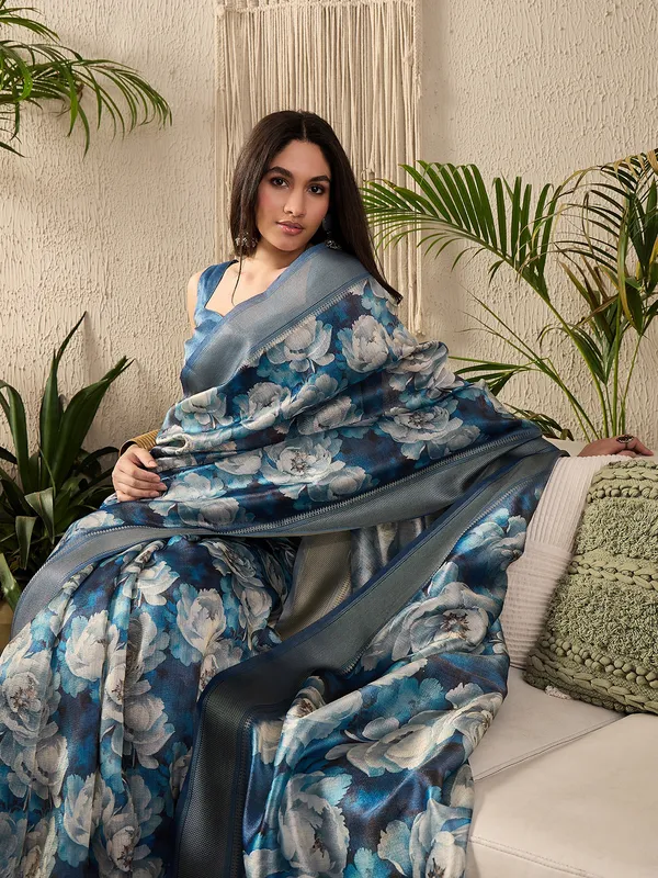 Women's_Kanjeevaram_Silk_Dark_Blue_Digital_Print_Designer_Saree_With_Blouse_Piece