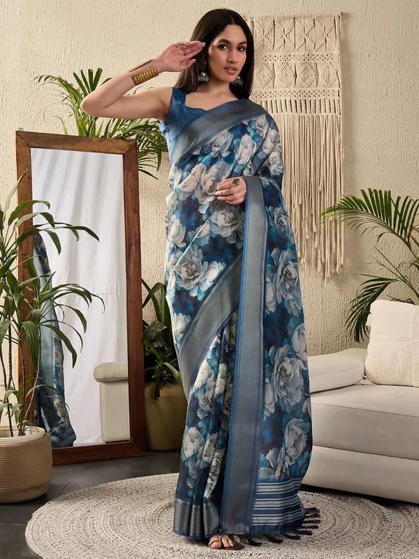 Women's_Kanjeevaram_Silk_Dark_Blue_Digital_Print_Designer_Saree_With_Blouse_Piece