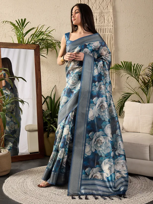 Women's_Kanjeevaram_Silk_Dark_Blue_Digital_Print_Designer_Saree_With_Blouse_Piece