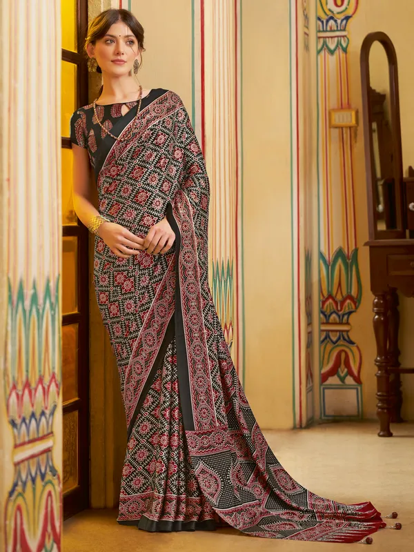 Women's_Crepe_Black_Printed_Designer_Saree_With_Blouse_Piece