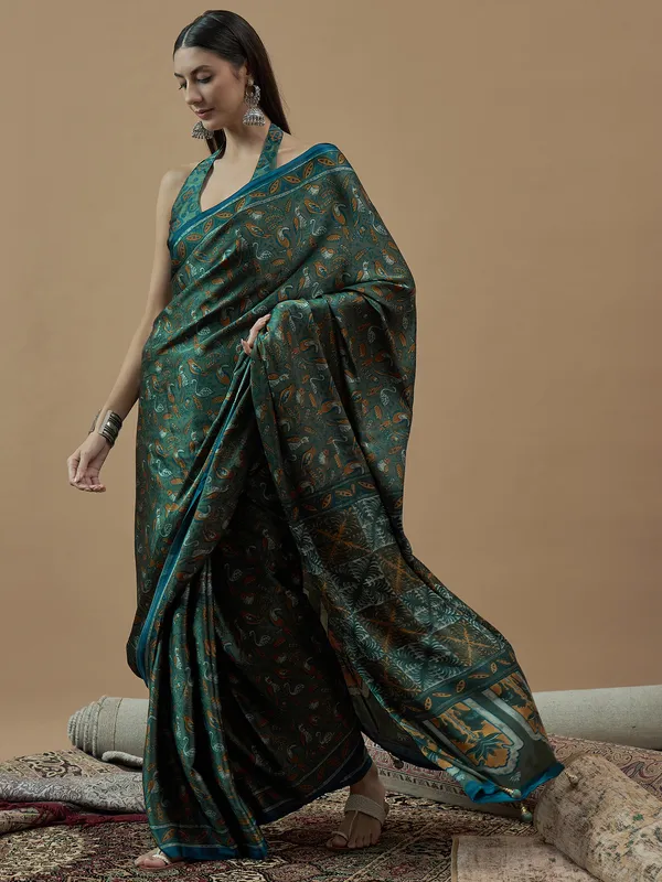 Women's_Pure_Crepe_Teal_green_Printed_Designer_Saree_With_Blouse_Piece