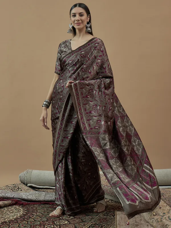 Women's_Pure_Crepe_Charcoal_Grey_Printed_Designer_Saree_With_Blouse_Piece
