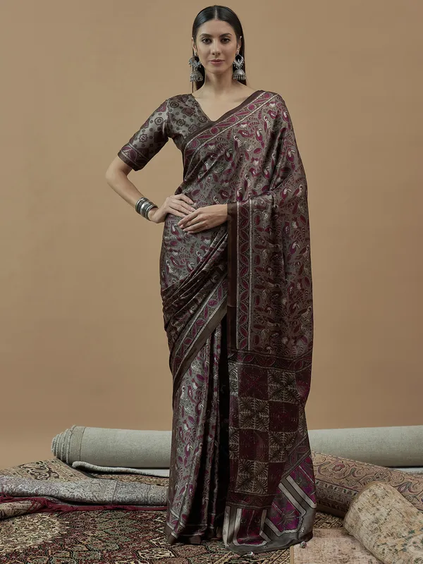Women's_Pure_Crepe_Charcoal_Grey_Printed_Designer_Saree_With_Blouse_Piece