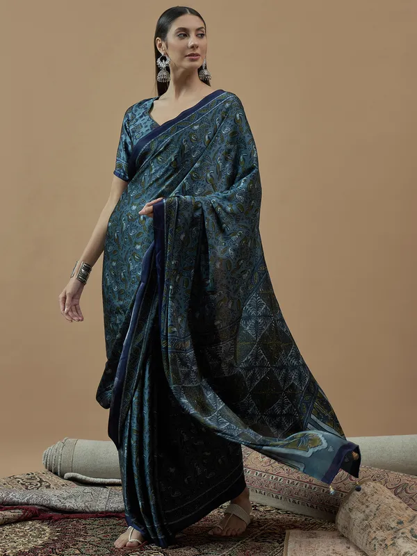 Women's_Pure_Crepe_Teal_blue_Printed_Designer_Saree_With_Blouse_Piece