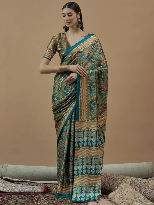 Women's_Pure_Crepe_Brown_Printed_Designer_Saree_With_Blouse_Piece