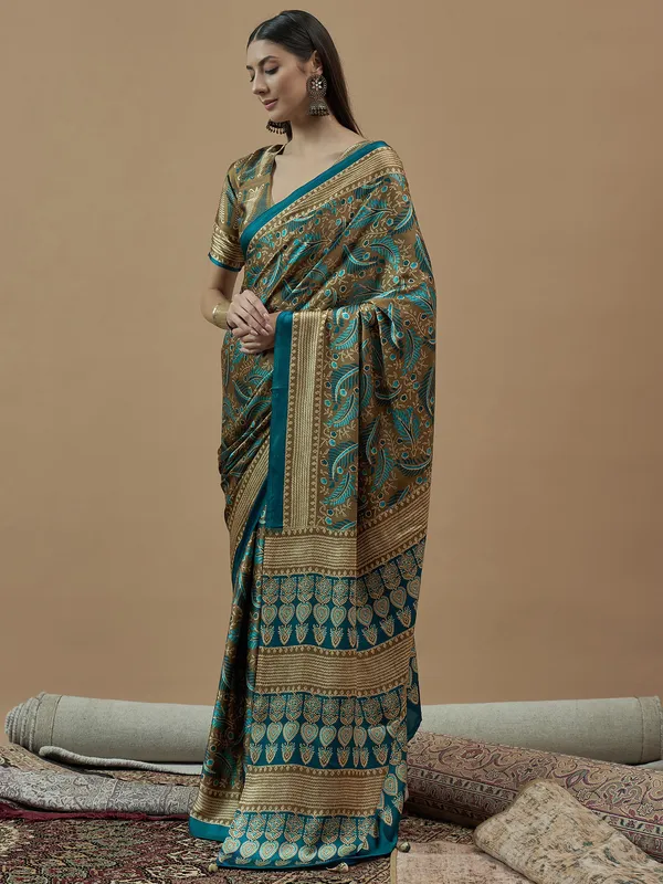 Women's_Pure_Crepe_Brown_Printed_Designer_Saree_With_Blouse_Piece