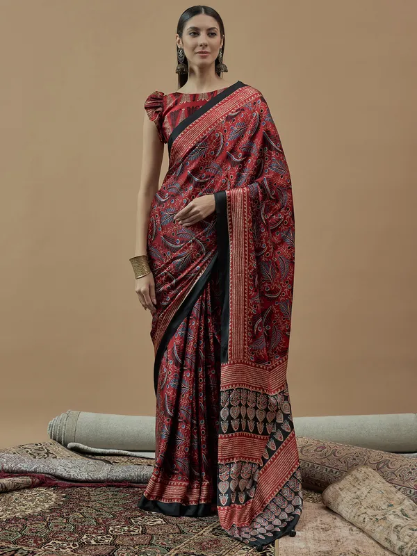 Women's_Pure_Crepe_Red_Printed_Designer_Saree_With_Blouse_Piece