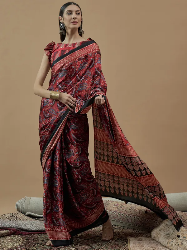 Women's_Pure_Crepe_Red_Printed_Designer_Saree_With_Blouse_Piece