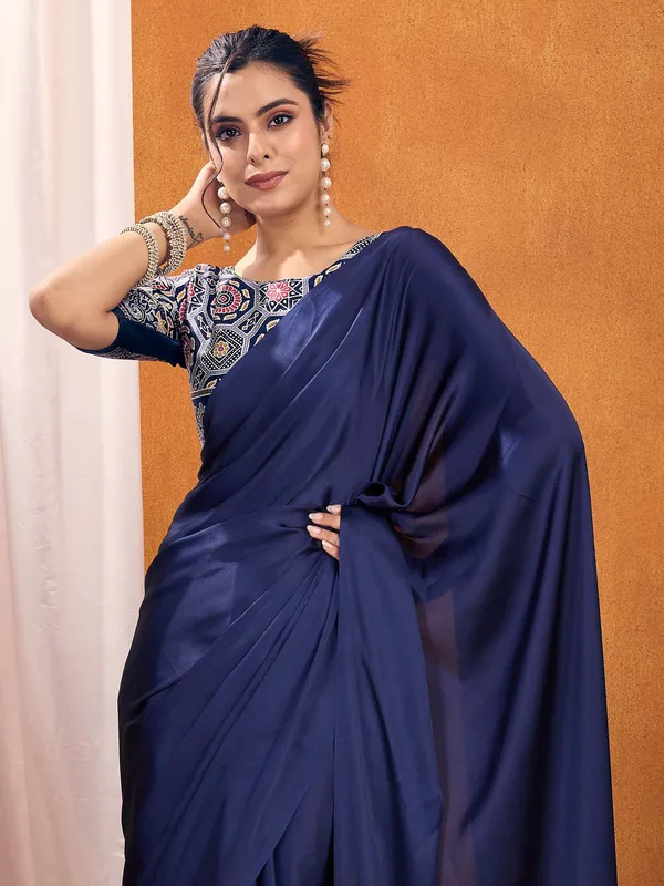Women's_Satin_Silk_Navy_Blue_Printed_Designer_Saree_With_Blouse_Piece