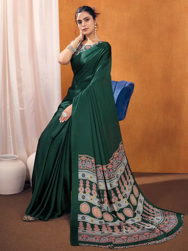 Women's_Satin_Silk_Green_Printed_Designer_Saree_With_Blouse_Piece