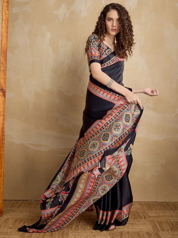 Women's_Satin_Black_Printed_Designer_Saree_With_Blouse_Piece