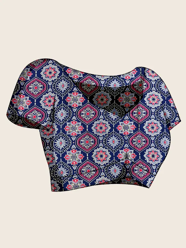 Women's_Satin_Navy_Blue_Printed_Designer_Saree_With_Blouse_Piece