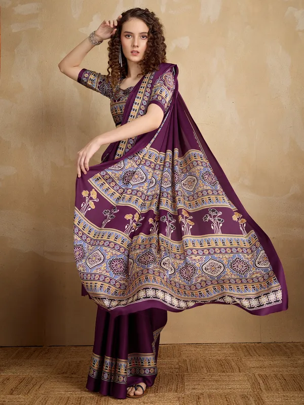 Women's_Satin_Purple_Printed_Designer_Saree_With_Blouse_Piece
