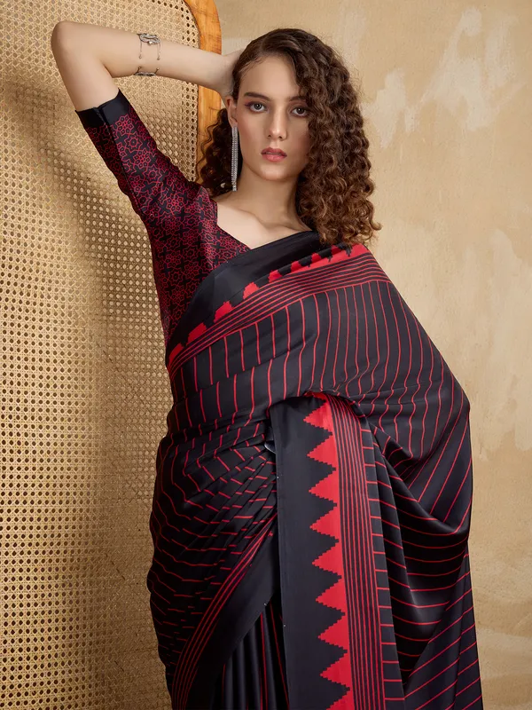 Women's_Satin_Black_Printed_Designer_Saree_With_Blouse_Piece