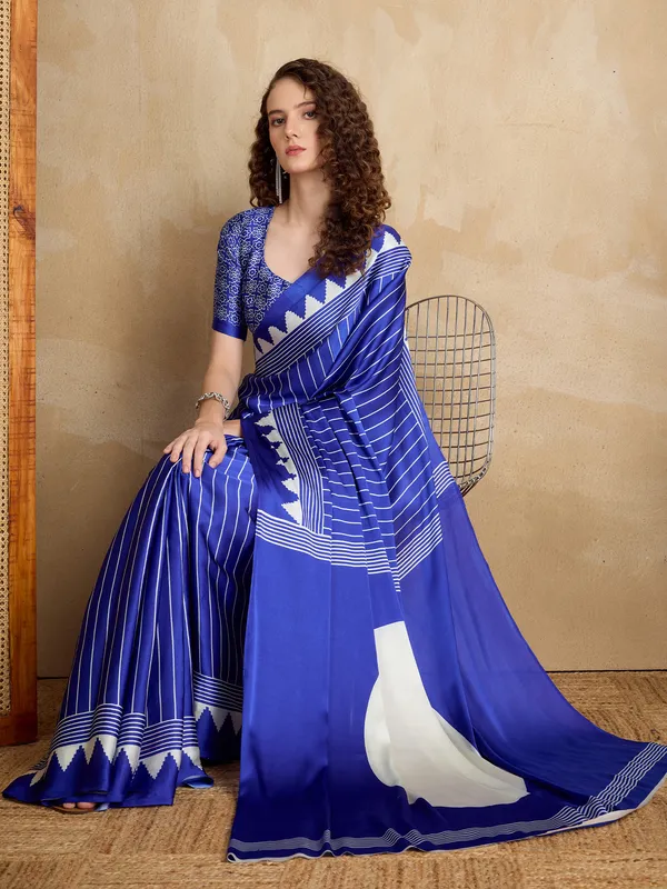 Women's_Satin_Navy_Blue_Printed_Designer_Saree_With_Blouse_Piece