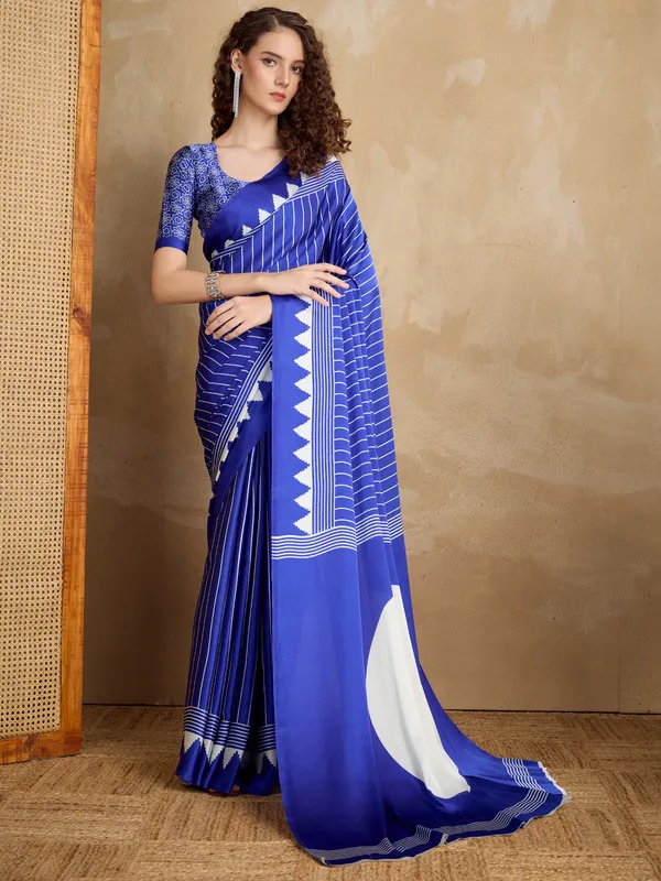 Women's_Satin_Navy_Blue_Printed_Designer_Saree_With_Blouse_Piece
