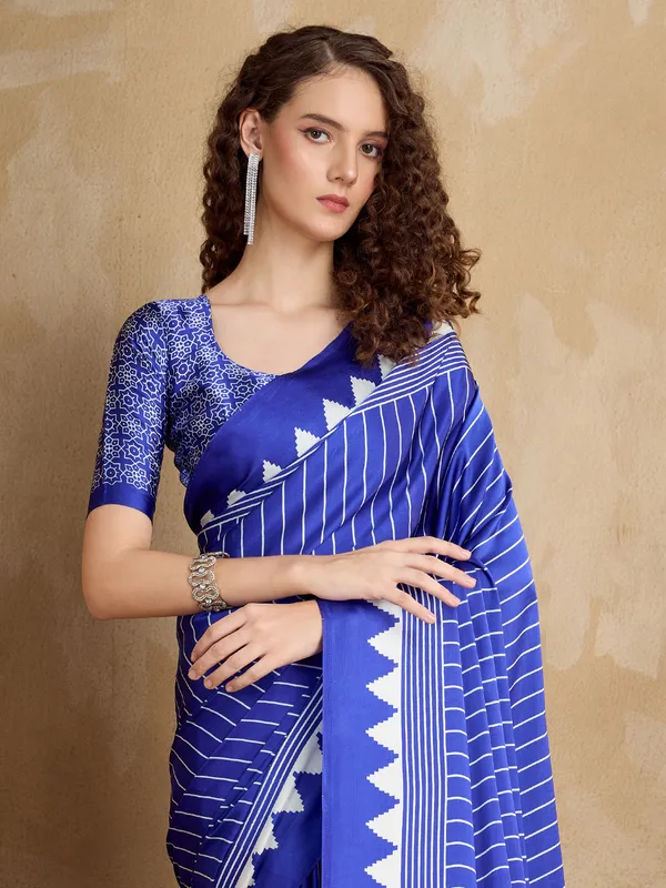Women's_Satin_Navy_Blue_Printed_Designer_Saree_With_Blouse_Piece
