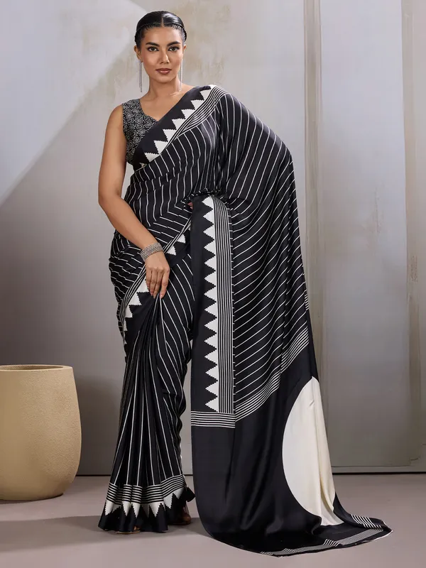 Women's_Satin_Black_Printed_Designer_Saree_With_Blouse_Piece