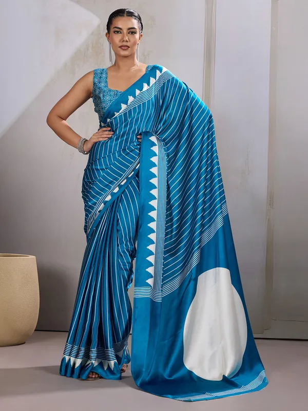 Women's_Satin_Light_Blue_Printed_Designer_Saree_With_Blouse_Piece