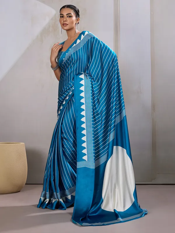 Women's_Satin_Light_Blue_Printed_Designer_Saree_With_Blouse_Piece