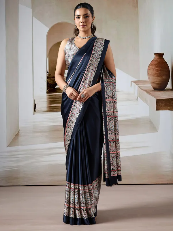 Women's_Satin_Black_Printed_Designer_Saree_With_Blouse_Piece