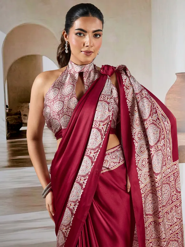 Women's_Satin_Maroon_Printed_Designer_Saree_With_Blouse_Piece