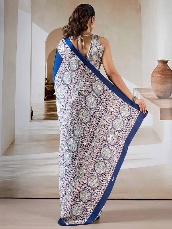 Women's_Satin_Navy_Blue_Printed_Designer_Saree_With_Blouse_Piece