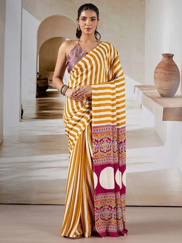 Women's_Satin_Mustard_Printed_Designer_Saree_With_Blouse_Piece