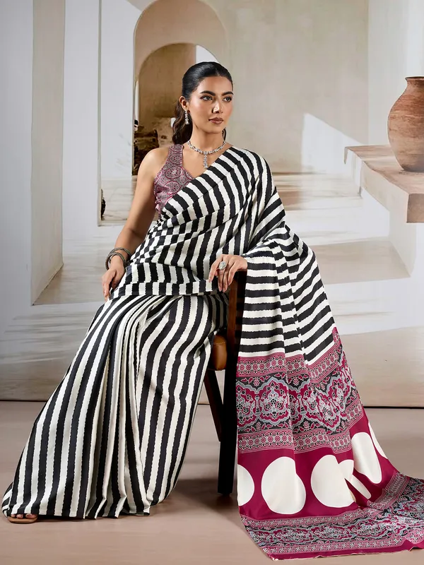 Women's_Satin_Black_Printed_Designer_Saree_With_Blouse_Piece