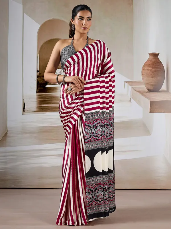 Women's_Satin_Maroon_Printed_Designer_Saree_With_Blouse_Piece