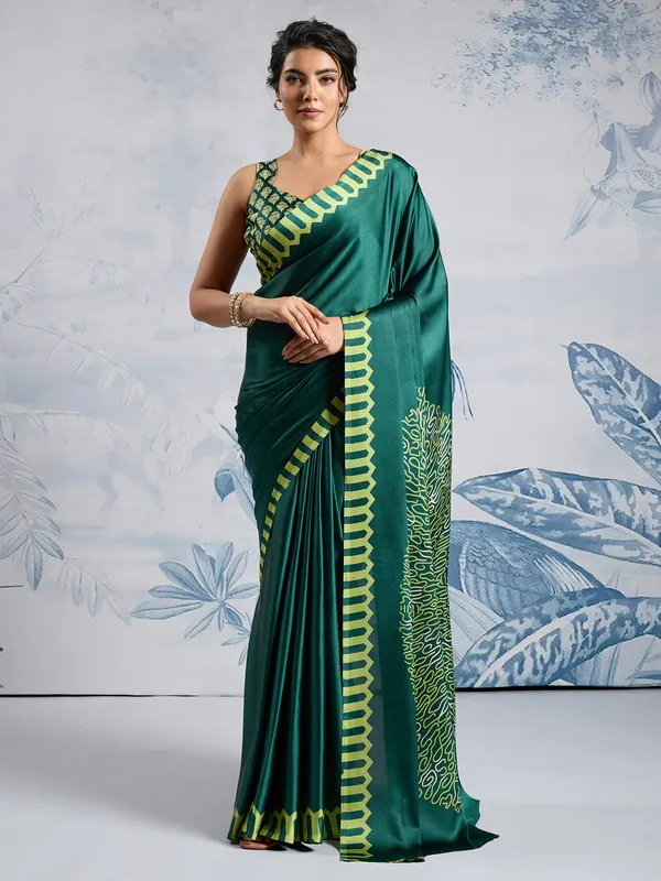 Women's_Satin_Teal_green_Printed_Designer_Saree_With_Blouse_Piece