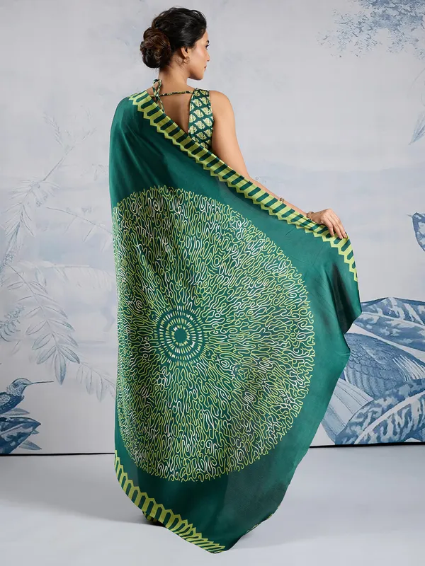Women's_Satin_Teal_green_Printed_Designer_Saree_With_Blouse_Piece