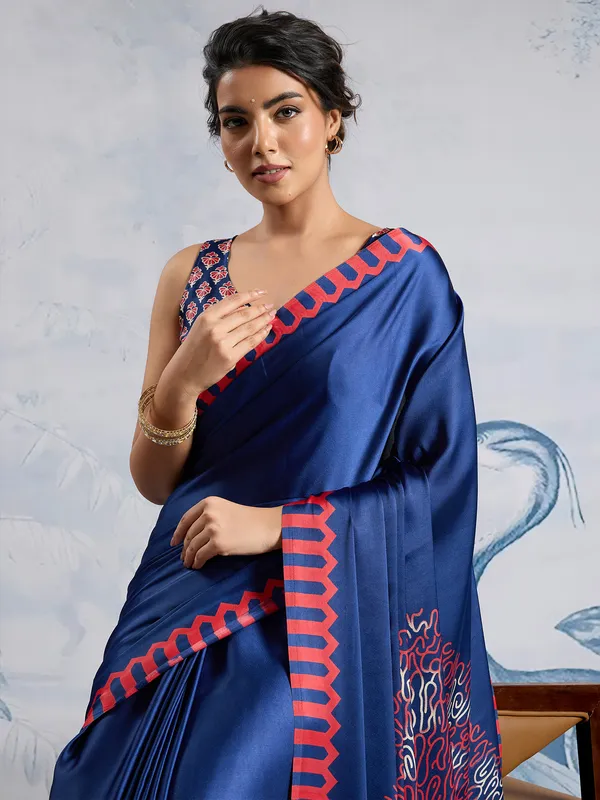 Women's_Satin_Blue_Printed_Designer_Saree_With_Blouse_Piece