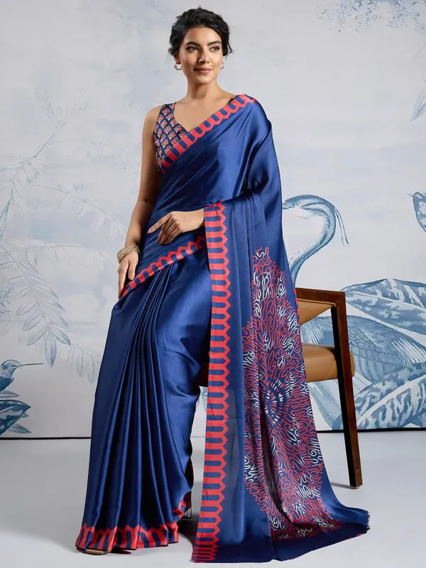 Women's_Satin_Blue_Printed_Designer_Saree_With_Blouse_Piece